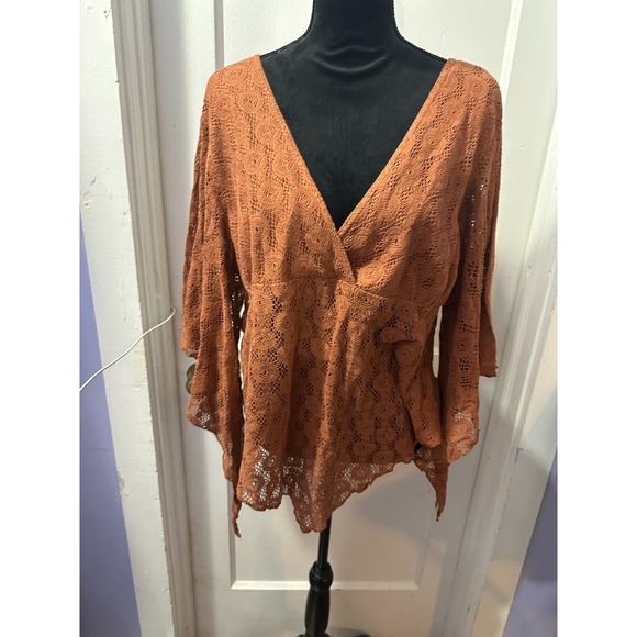 Park Avenue Tops - Park Avenue Orange Lace Peplum‎ Top in 1X